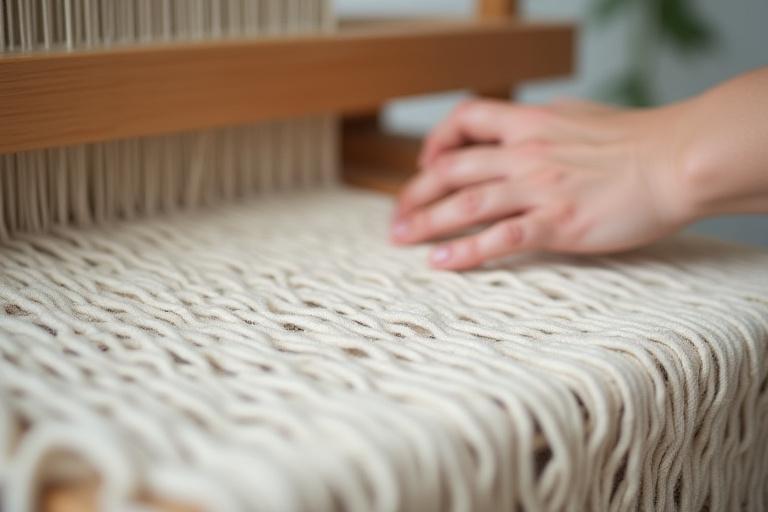 オーガニックテキスタイルを織る様子